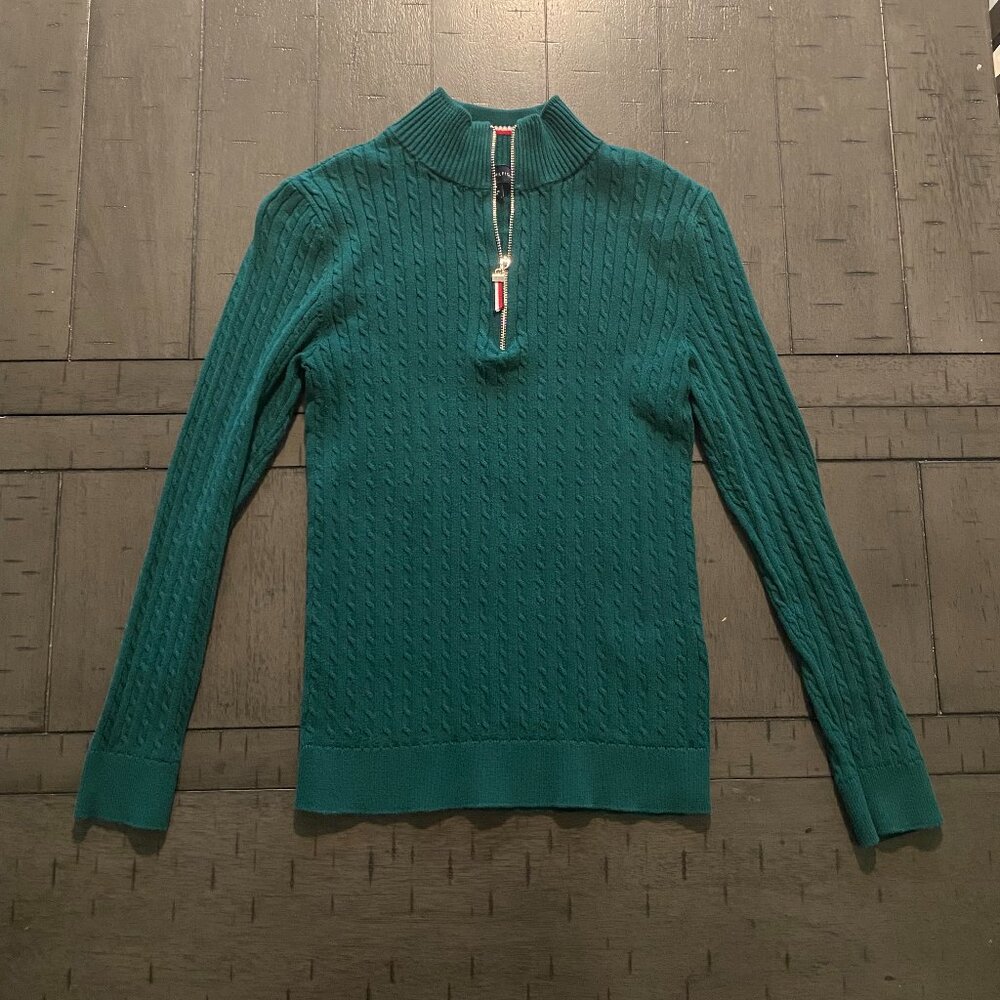 Tommy Hilfiger Sweater Women's Green Knit 1/4 Zip Up